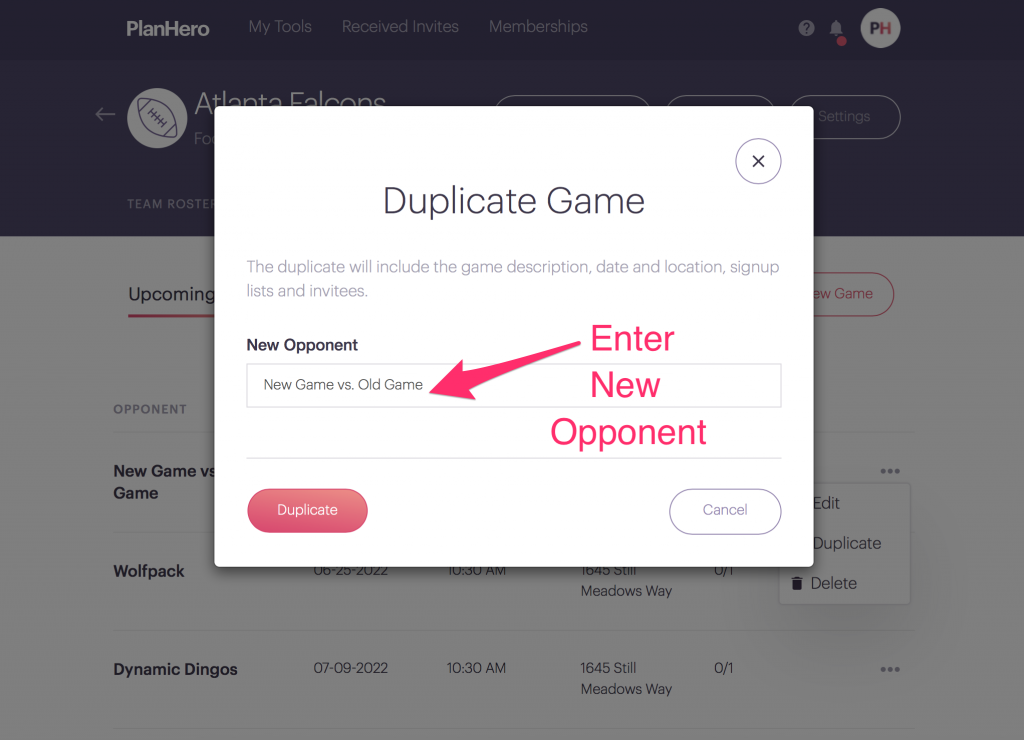 Duplicate a game team tool