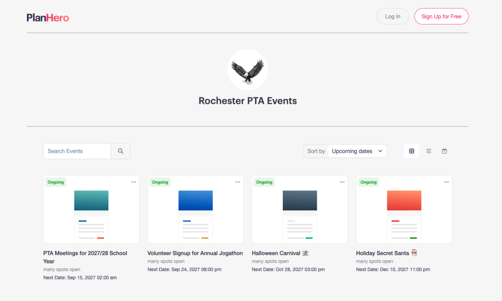 PlanHero Group Page for PTA signups