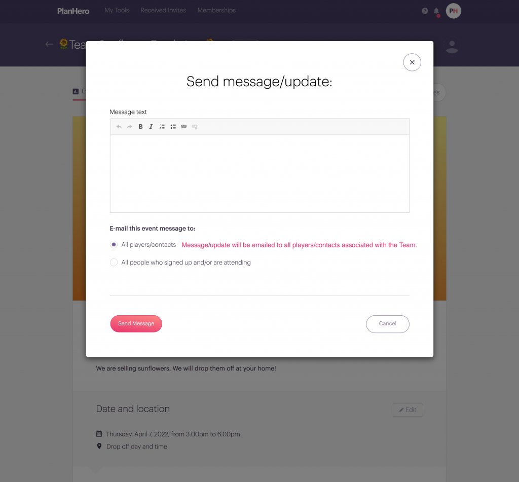 PlanHero messaging feature team tool option 1