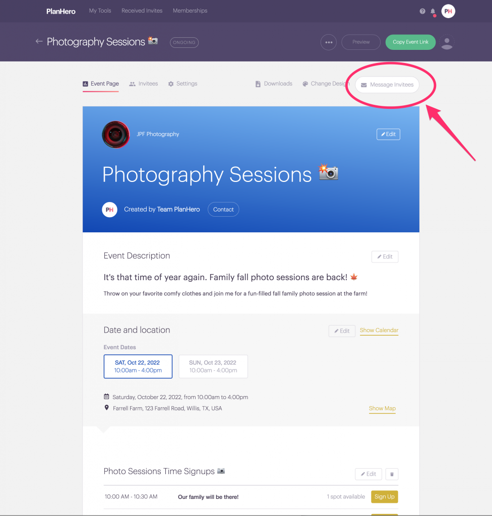 PlanHero Message Invitees Desktop 1
