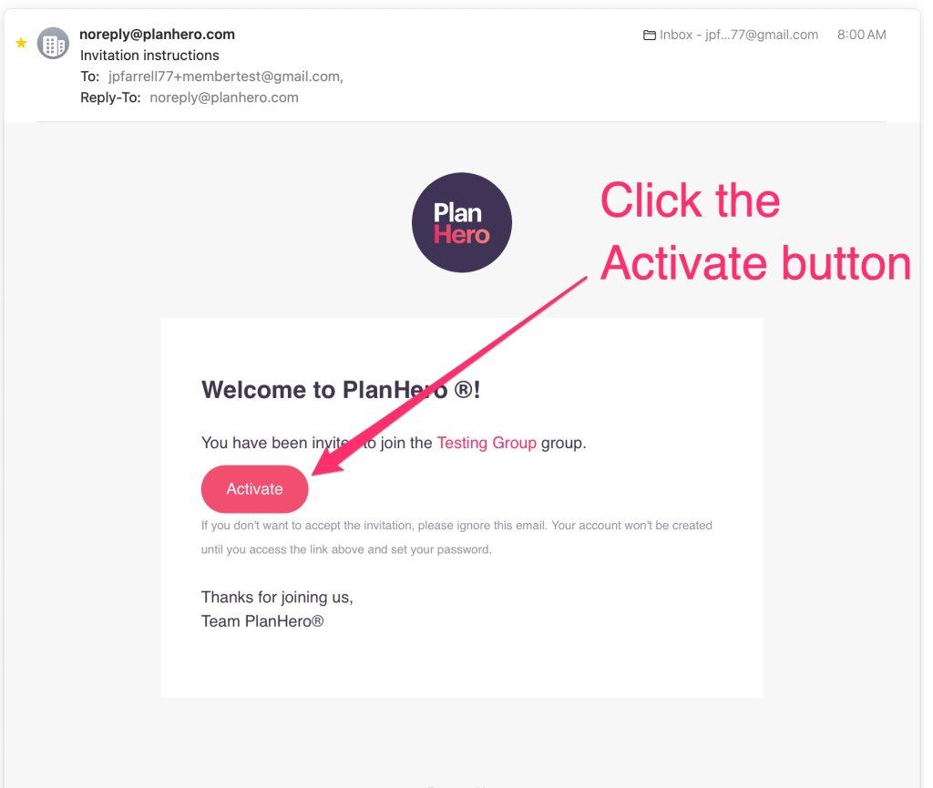 PlanHero new member onboarding activation email
