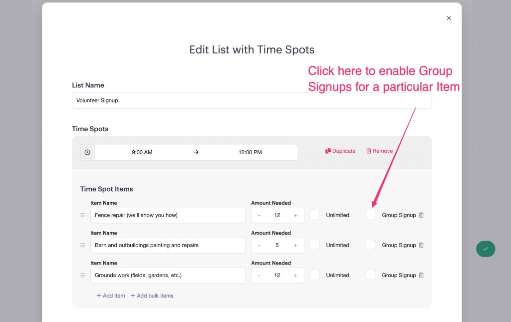 group signups feature in list on PlanHero