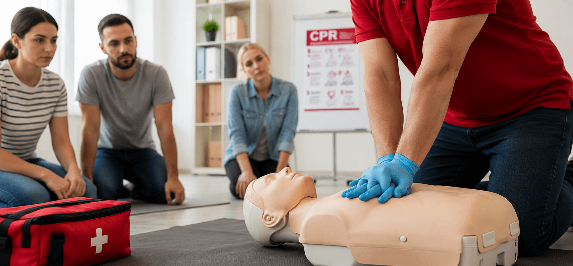 3 people watching CPR training