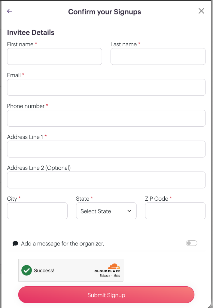 screenshot of final signup confirmation page on PlanHero with mandatory mailing address enabled