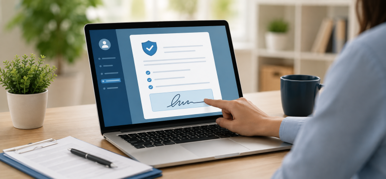 electronic waiver being signed with a finger on a computer